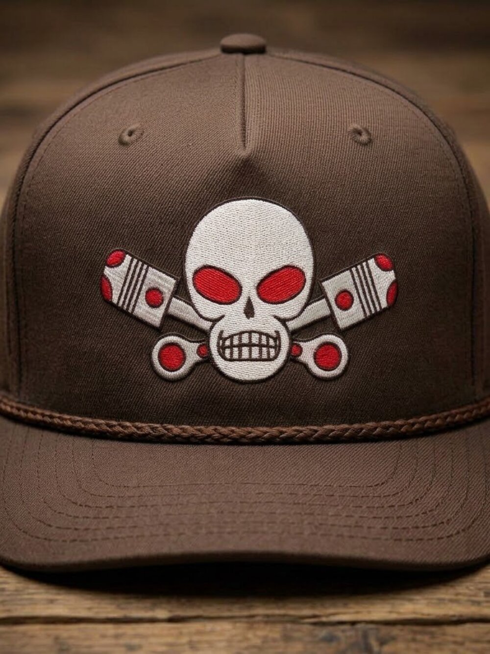 Retro Outlaws MC Hat Skull Crossed Pistons Brown Cloth Rope Snapback Cap USA New